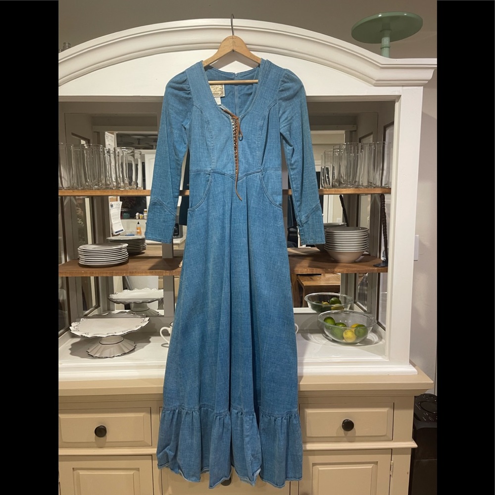 Size 7 S/M Rare Gunne Sax Corset Denim Maxi Festival Cottagecore 1970s Vintage